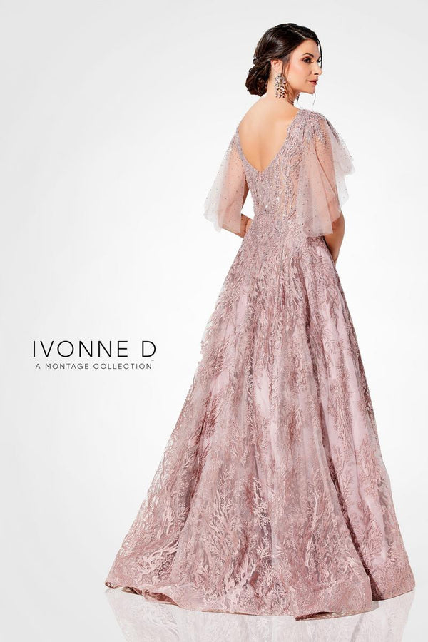 Ivonne D 120D10 Slate Embroidered Lace Ballgown