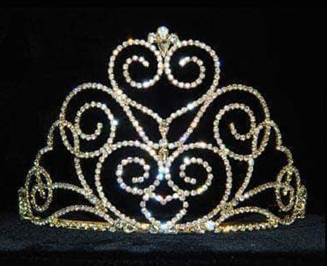 Victorian Heart Crystal Rhinestone 4" Gold Tiara Rhinestone Jewelry Corp