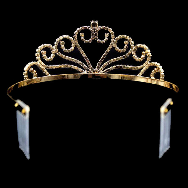 Joining Wave Heart Crystal Rhinestone 2" Gold Tiara Rhinestone Jewelry