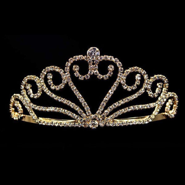 Joining Wave Heart Crystal Rhinestone 2" Gold Tiara Rhinestone Jewelry Corp