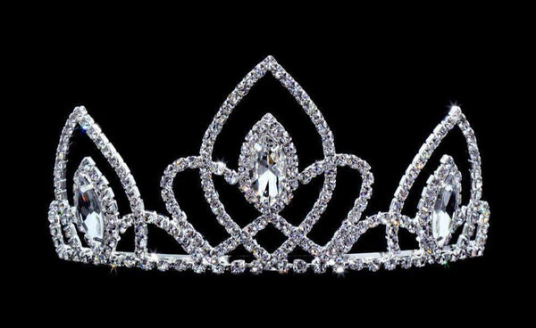 Vaulted Navette Crystal Rhinestone 3" Silver Tiara Rhinestone Jewelry CorpÂ