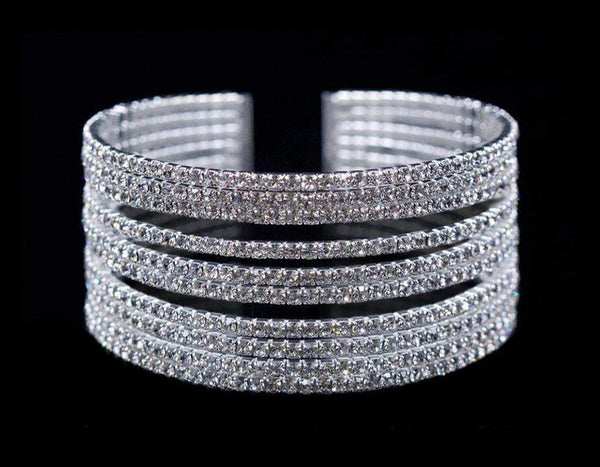 10 Row Rhinestone Silver Cuff Bracelet Rhinestone Jewelry