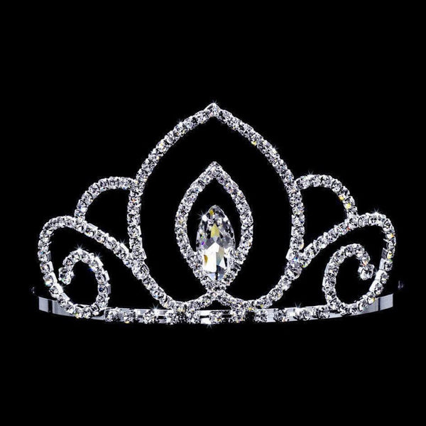 Vaulted Navette Swirl Crystal Rhinestone 3" Silver Tiara Rhinestone Jewelry Corp
