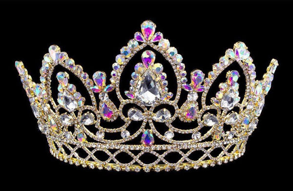 Aurora Borealis Arch Rhinestone 4.75" Gold Tiara Rhinestone Jewelry Corp