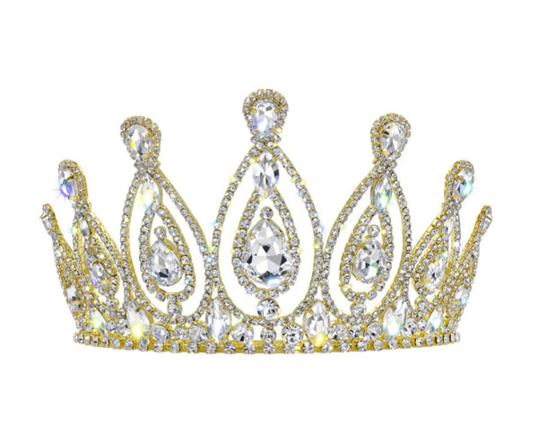 Royal Statement Crystal Rhinestone 4" Gold Tiara Rhinestone JewelryÂ