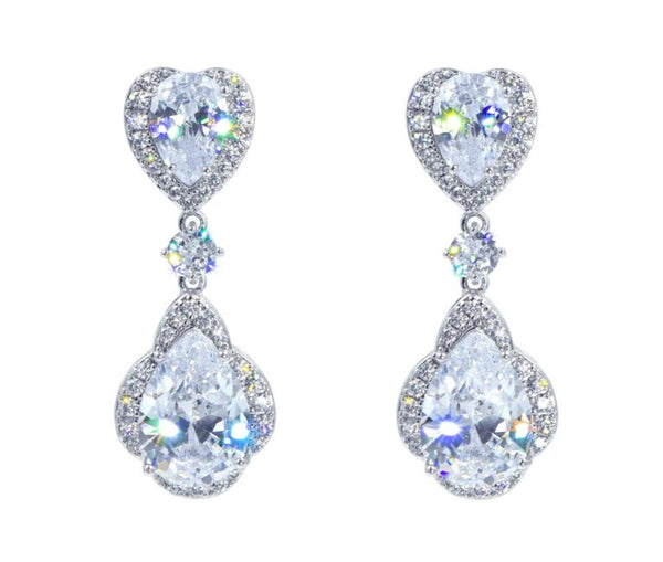 Enchanted CZ Heart Crystal Silver Earrings Rhinestone Jewelry