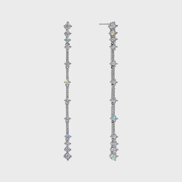 Diamond Link CZ 3.75" Silver Earrings Rhinestone Jewelry