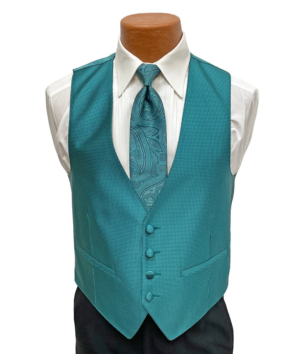 Flow 'Dynasty' Men's Fullback Vest and Tie Set - Gem (Teal / Green) FLOW Formals