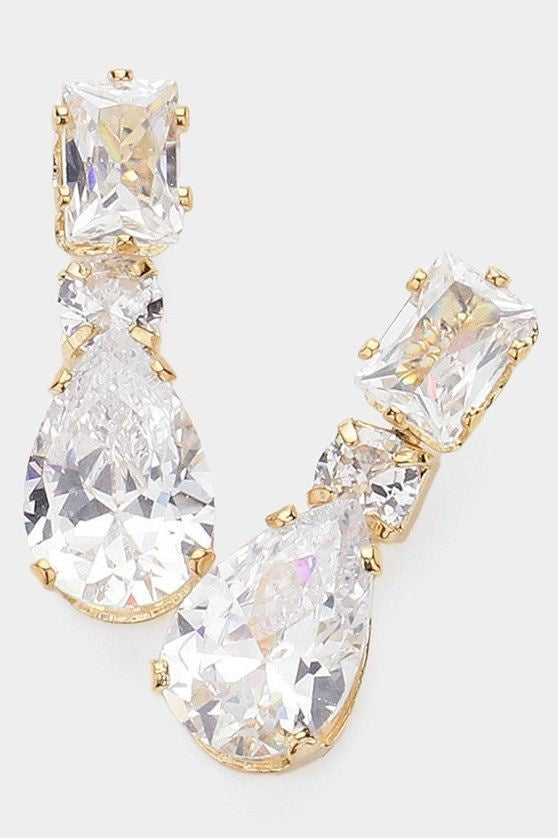 Teardrop Stone Cubic Zirconia Gold Dangle Earring Wona Trading CoÂ