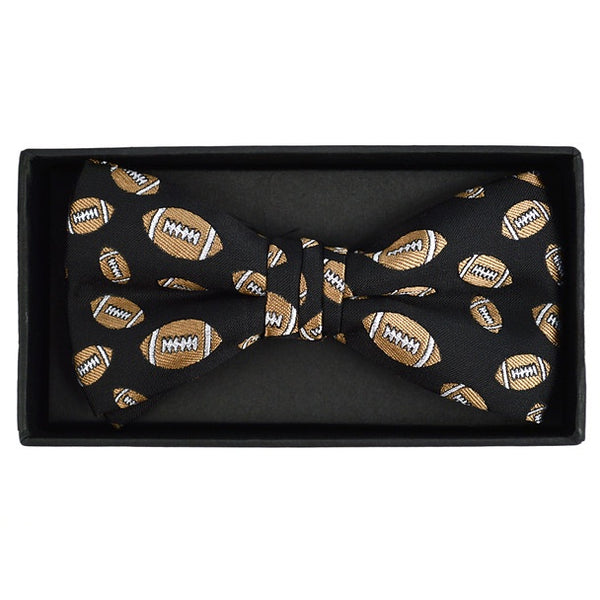Bow tie with football pattern in a black box on a white background
