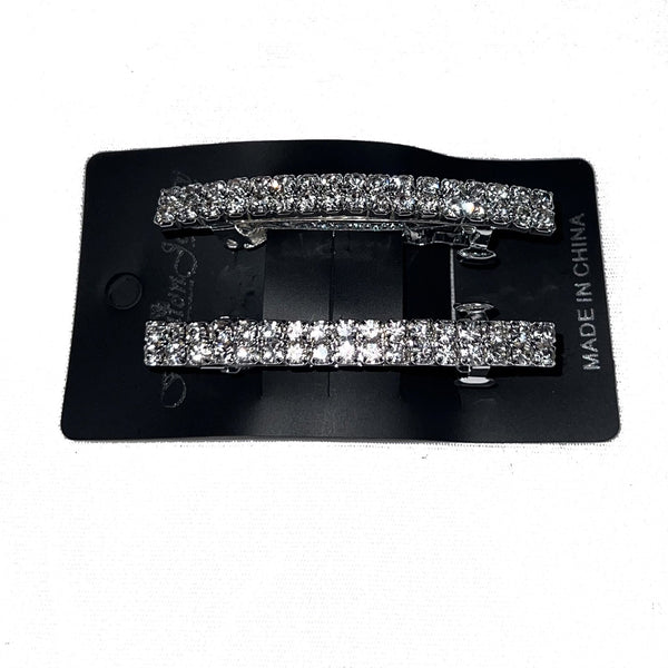 Pair of 2 Row Crystal Rhinestone Silver Barrettes Rhinestone Jewelry Corp