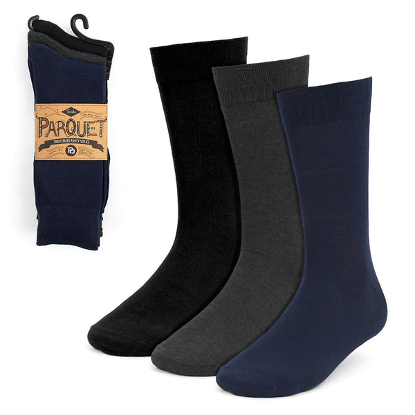 Men's 3 Pack Fancy Crew Socks - Black, Navy & Charcoal Grey SELININY