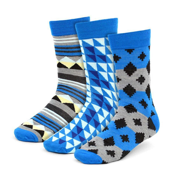 Men's 3 Pack Fancy Crew Socks - Blues SELININY