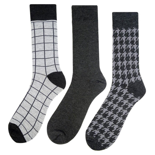 Men's 3 Pack Fancy Crew Socks - Grey Prints SELININY
