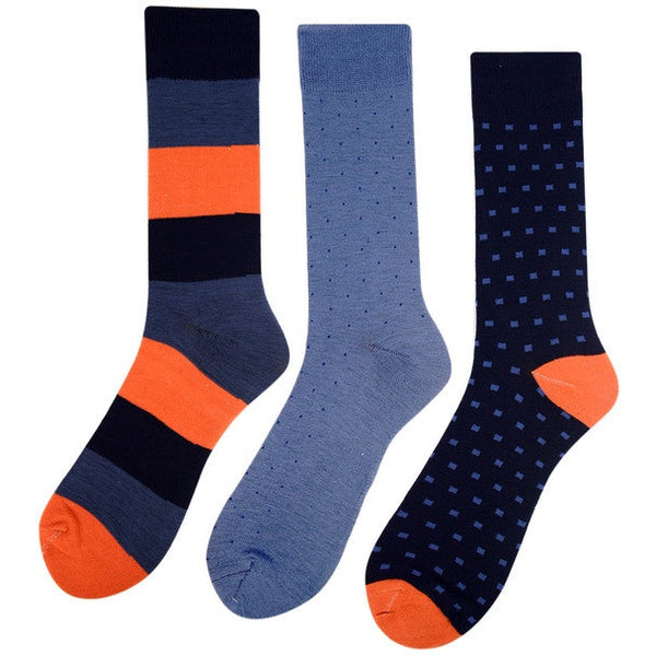 Men's 3 Pack Fancy Crew Socks - Blue and Orange SELININY