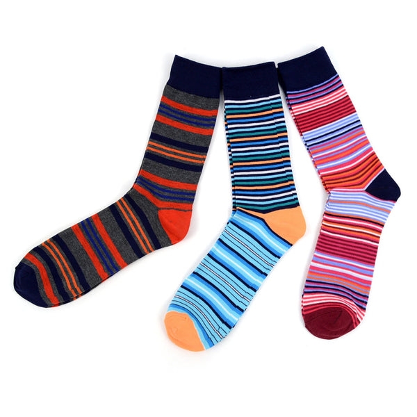 Men's 3 Pack Fancy Crew Socks - Bold Stripes SELININY