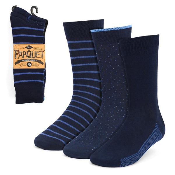 Men's 3 Pack Fancy Crew Socks - Navy Stripes SELININY