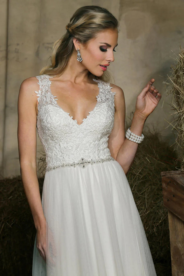 DaVinci Bridal 50322 White Lace & Tulle A-Line Dress
