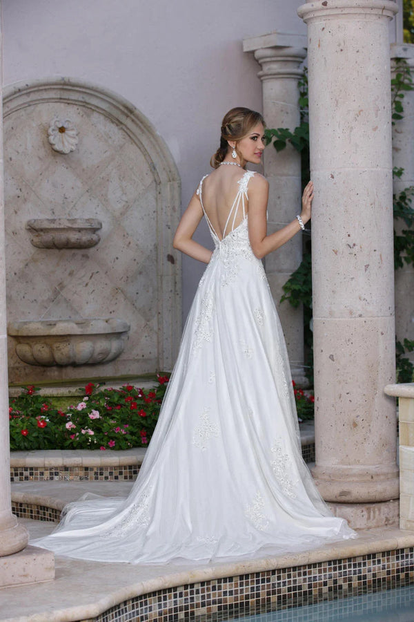 DaVinci Bridal 50361 White Lace Bodice A-Line Dress