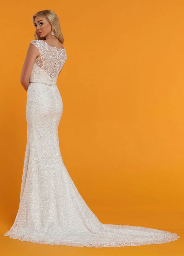 DaVinci Bridal 50540 White Embroidered Tulle Fitted Dress