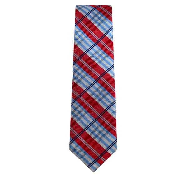 Red, Powder Blue, Navy and White Plaid Design Tie TieOutlet.com