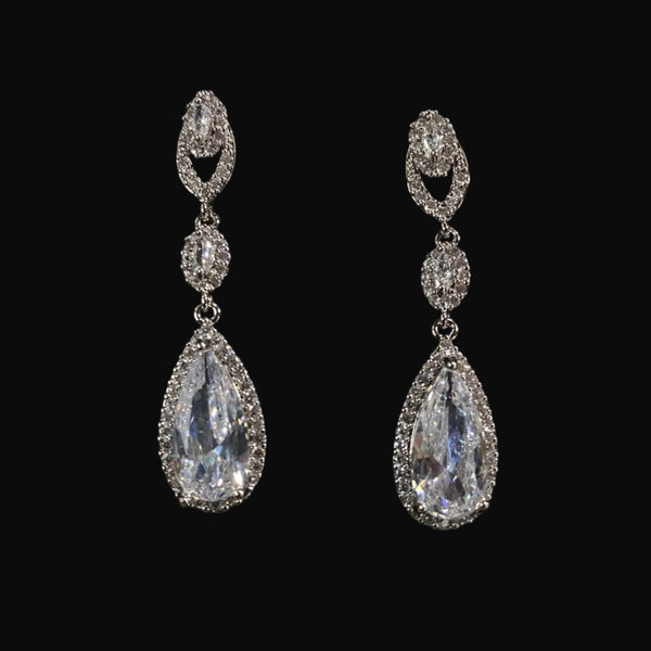 Cubic Zirconia Crystal Silver Teardrop Dangle Earrings Fashion Jewelry