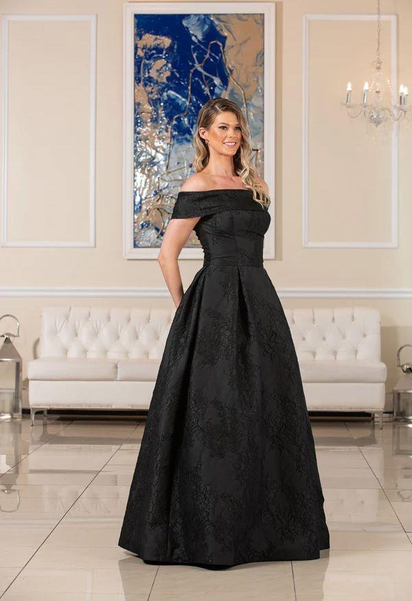 FLAIR PROM 24738 Black Off the Shoulder Ballgown