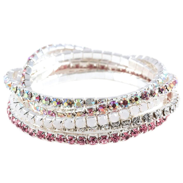 5 Piece Stretch Bracelets  - Cotton Candy Pink Rhinestone Jewelry Corp
