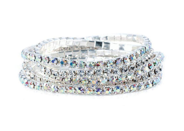 5 Piece Stretch Bracelets - Aurora Borealis Rhinestone Jewelry Corp