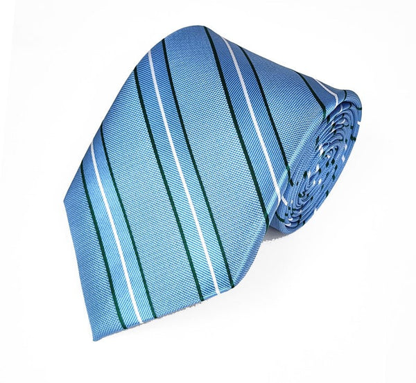 Light Blue with Green and White Pin Stripe Woven Tie TieOutlet.com