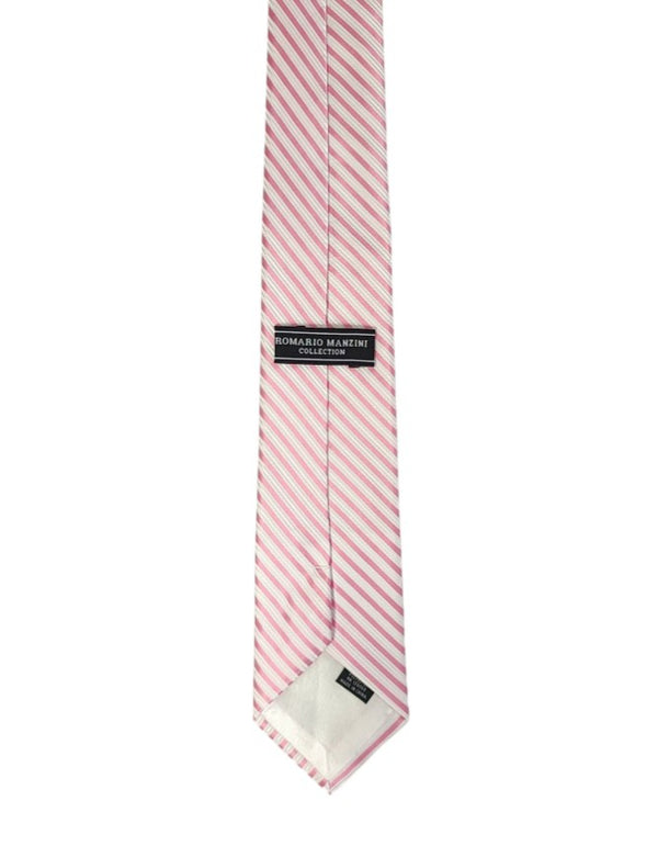 Pink and White Pinstripe Woven Tie Romario Manzini