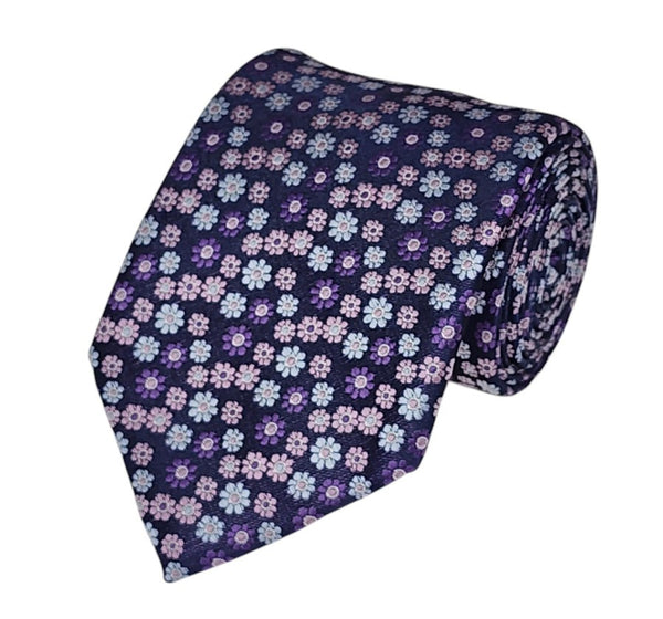 Lavender, Purple and Steel Blue Floral Woven Tie Romario Manzini