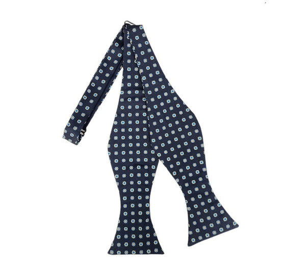 Navy with Sky Blue, Royal Blue and Yellow Flower Design Self Tie Bow Tie TieOutlet.com