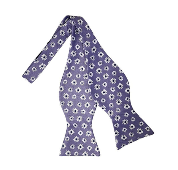 White Flower on Lavender Self Tie Bow Tie TieOutlet.com