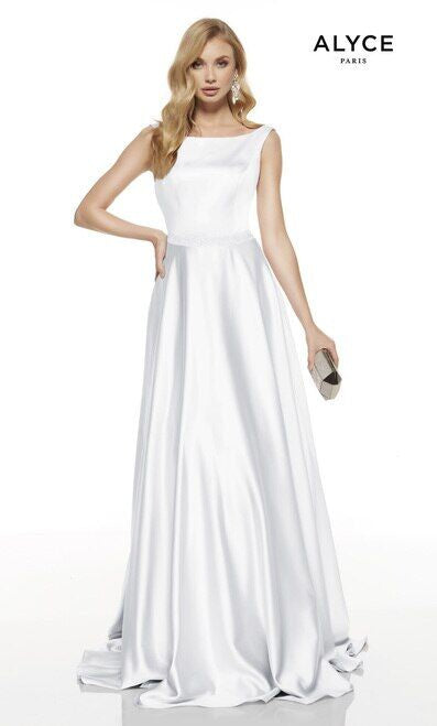 ALYCE Paris 1533 Diamond White Modest A-Line Dress Alyce Paris