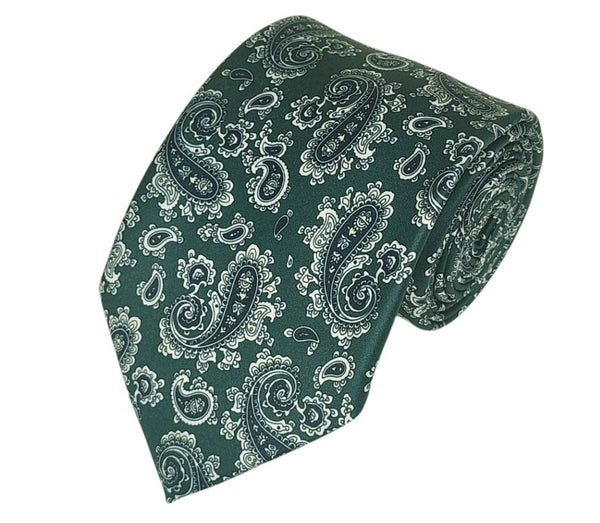 Black on Forest Green Paisley Printed Design Tie