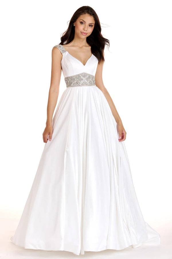 Ava Presley 27796 Crystal Embellished White Satin Ballgown Ava Presley