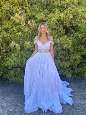 Ava Presley 27796 Crystal Embellished White Satin Ballgown Ava Presley