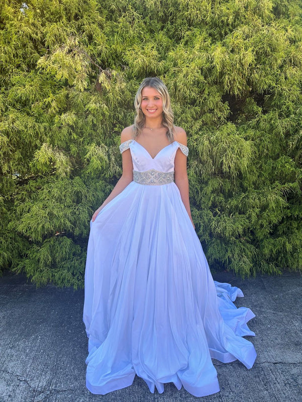 Ava Presley 27796 Crystal Embellished White Satin Ballgown Ava Presley