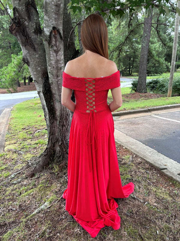 Ava Presley 37323 Red Off Shoulder A-Line Dress Ava Presley