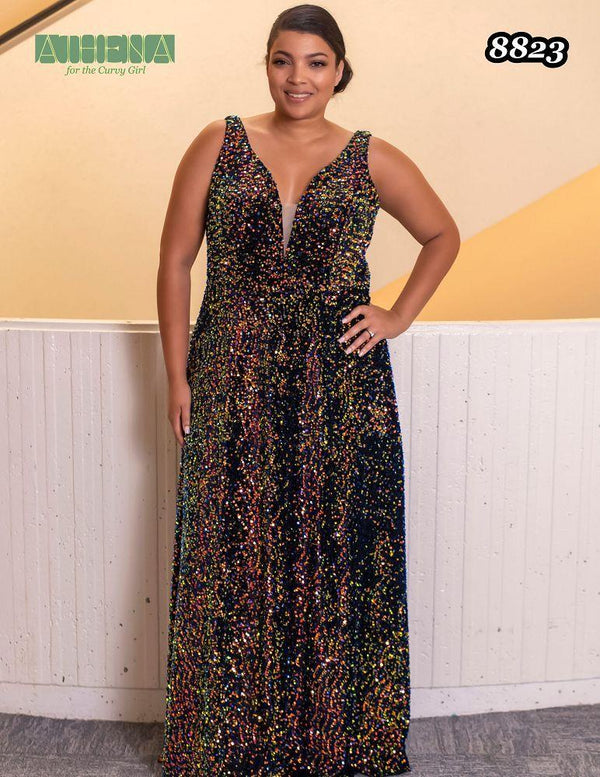 ATHENA PROM 8823 V-Neck Sequin A-Line Dress