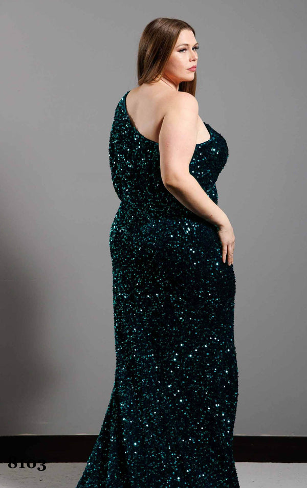 ATHENA PROM 8103 One Sleeve Sequin Fitted Dress
