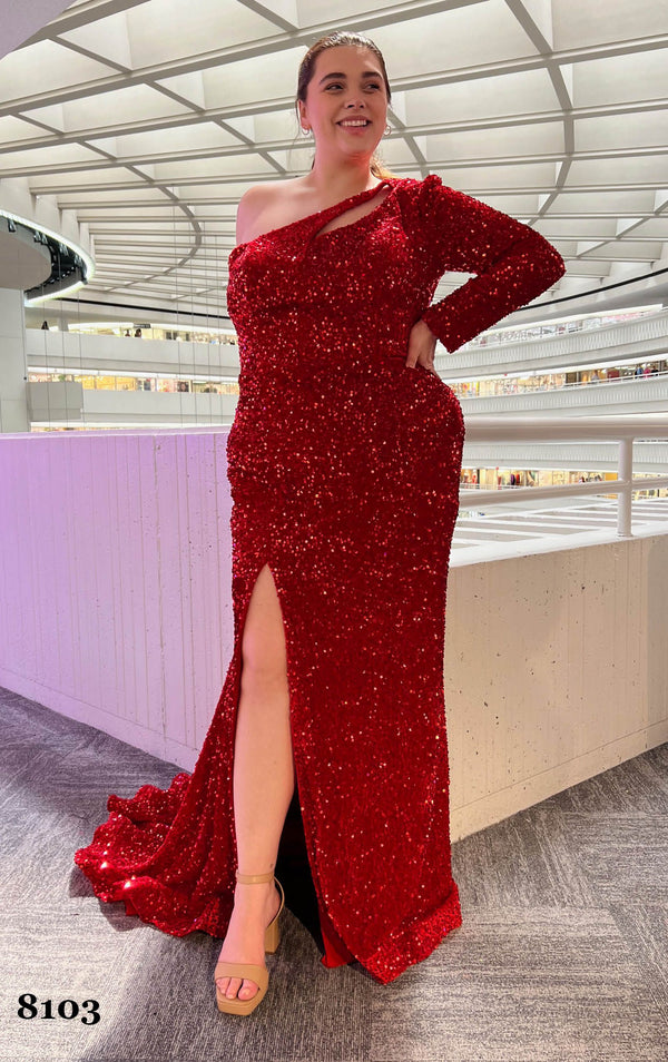 ATHENA PROM 8103 One Sleeve Sequin Fitted Dress