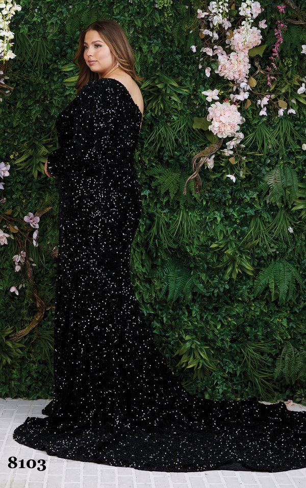 ATHENA PROM 8103 One Sleeve Sequin Fitted Dress