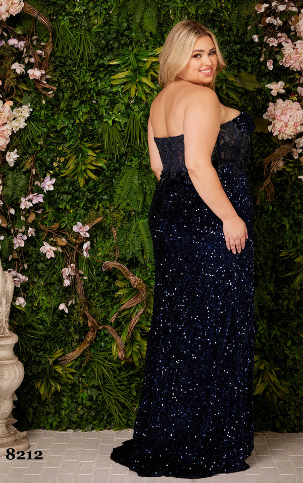 ATHENA PROM 8212 Navy Blue Sequin Velvet Sheath Dress Athena Prom