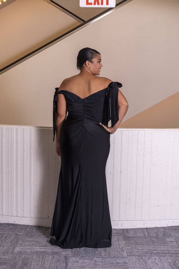 ATHENA PROM 8813 Sweetheart Off Shoulder Shimmer Jersey Column Dress
