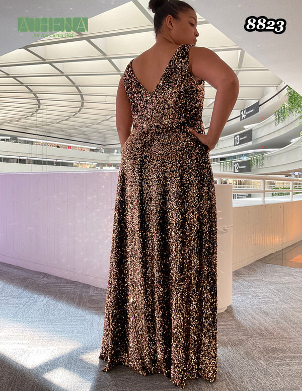 ATHENA PROM 8823 V-Neck Sequin A-Line Dress