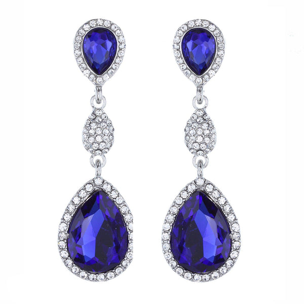 Allure Royal Blue Rhinestone Silver Earrings Wona Trading Co
