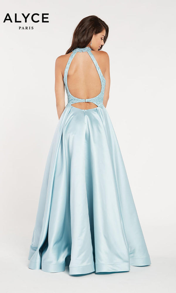 ALYCE Paris 60334 Ice Blue Halter Satin Dress Alyce Paris