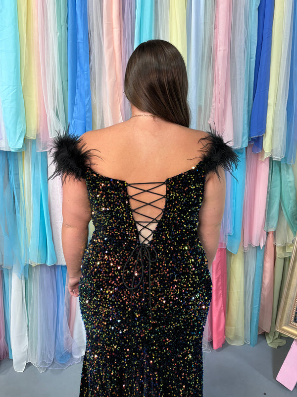 ALYCE Paris 140244 Black Sequin Off the Shoulder Dress Alyce Paris